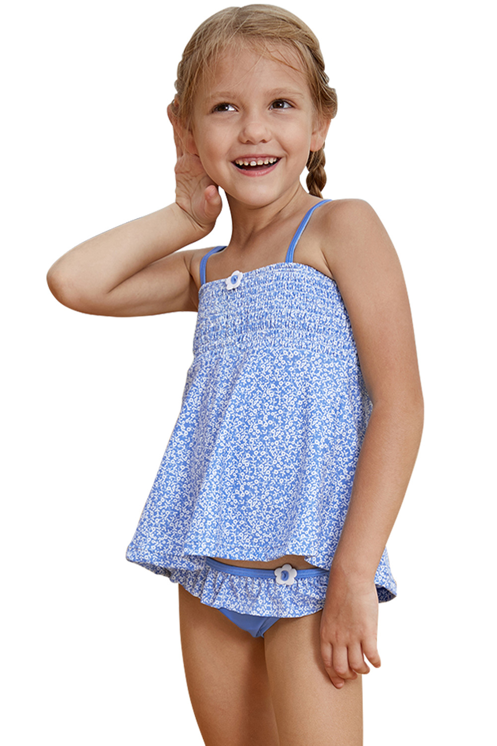 Blue Printed Kid Girls Tankini Swimwear