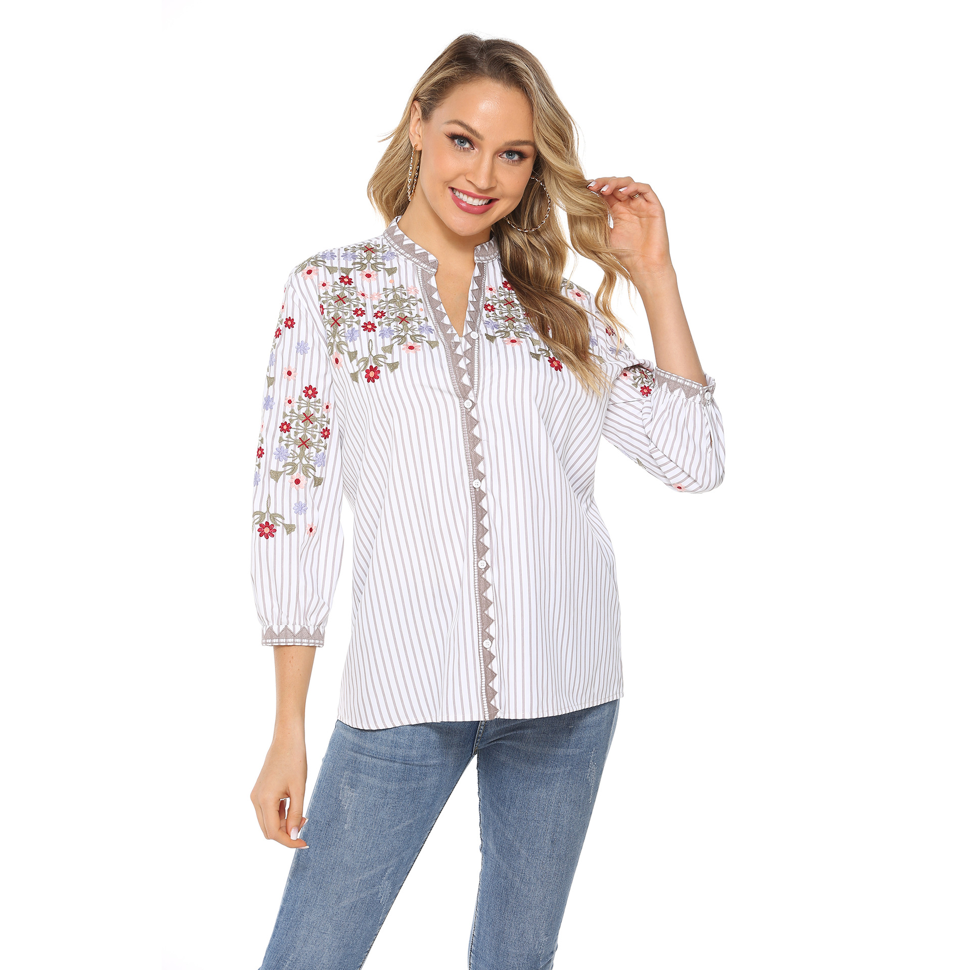 Women's Long Sleeve Embroidery Blouse Rodeo Style