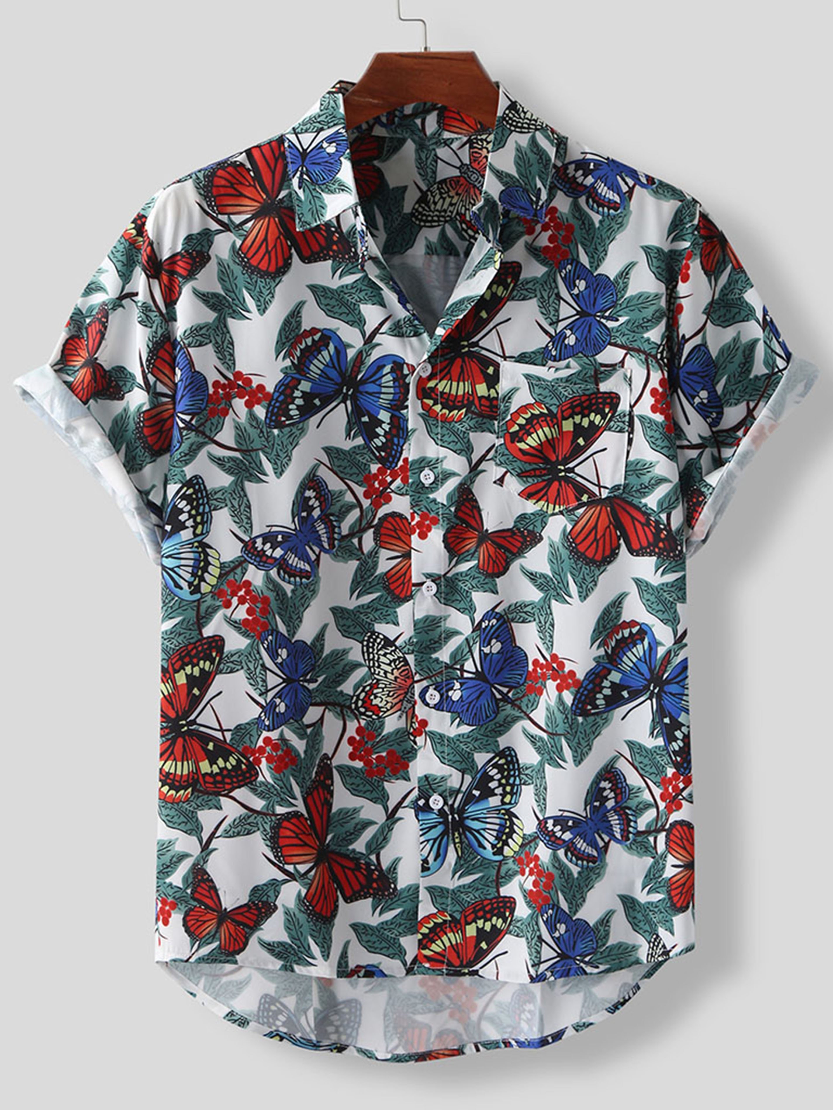 Men's Retro Butterfly Graphic Button Up Shirt