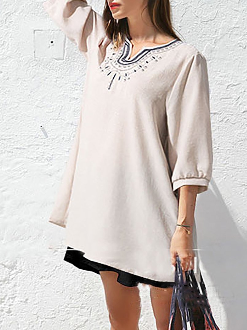 V neck Elegant Embroidered Half Sleeve Plus Size Blouse