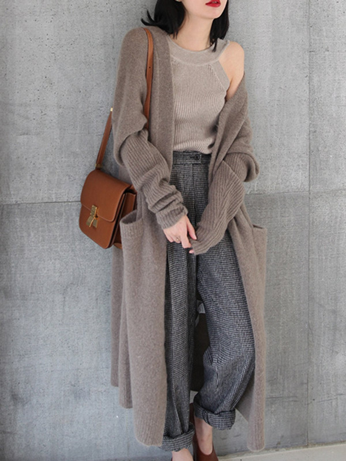 Women Knitted Long Sleeve Open Front Long Maxi Cardigan