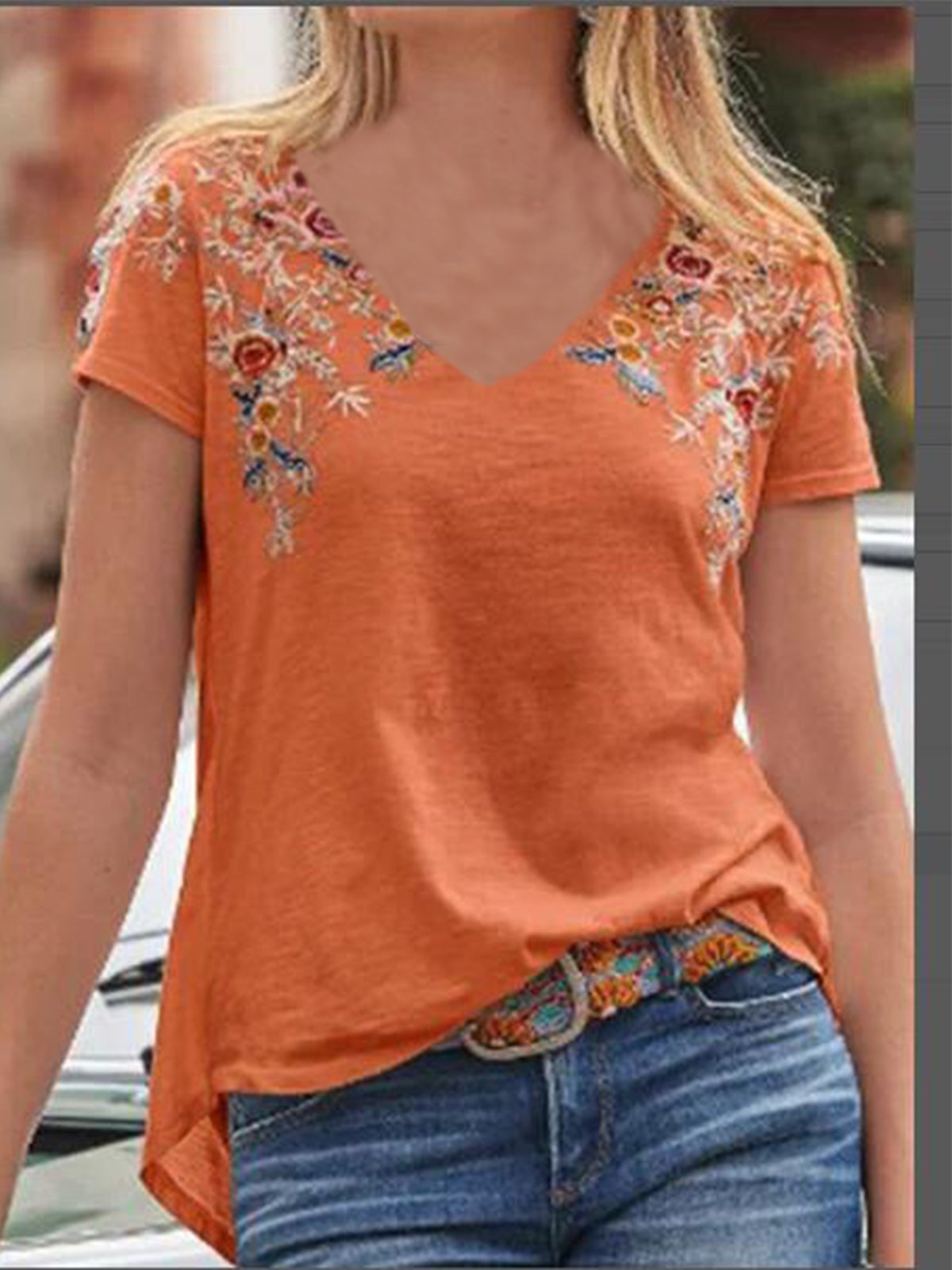 Casual V Neck Short Sleeve Shirts & Tops