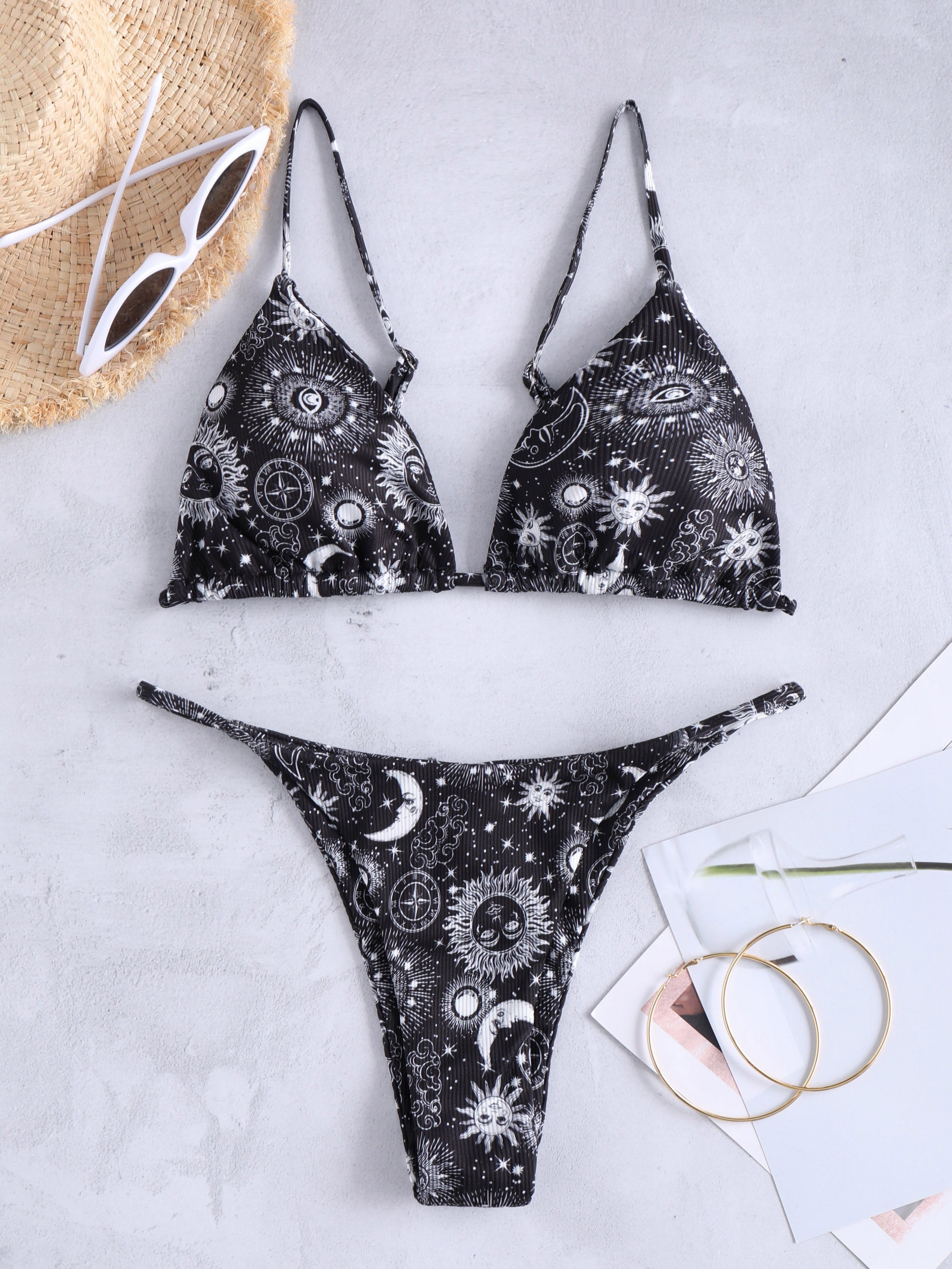 Starry Sky Print Plunge Bikini