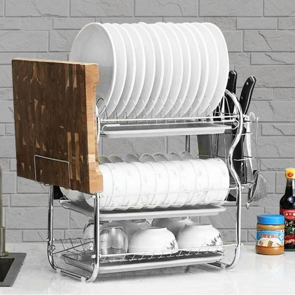 3 Layer Dish Drying Rack Kitchen Washing Holder Basket Stainless Knife Sink Dish Drain Rack