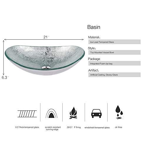 Artistic Tempered Glass Vessel Sink Basin Bowl Set, Cabinet Countertop Sink