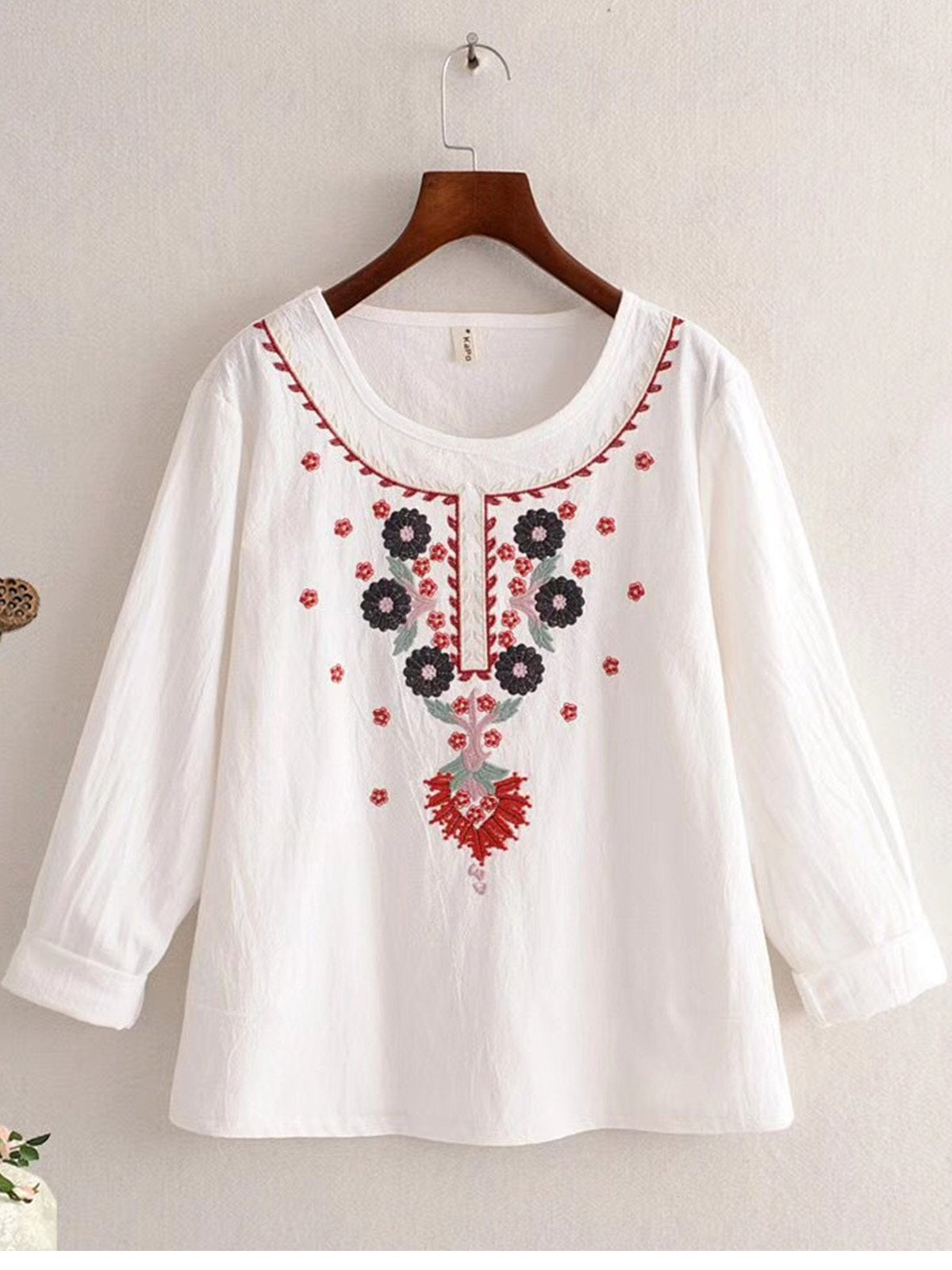 Women Casual Embroidery Tops Tunic Blouse Shirt