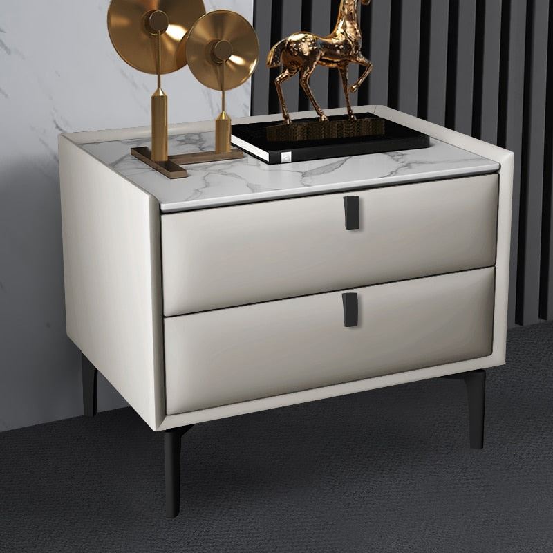 Simple Master Bedroom Bedside Cabinet All Solid Wood Bedside Table Leather