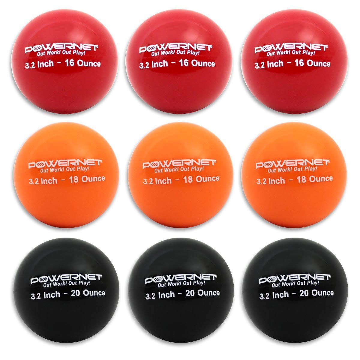 Powernet 3.2x22 Weighted Hitting Batting Training Balls 9 Pack Lite 12, 14, 16 oz