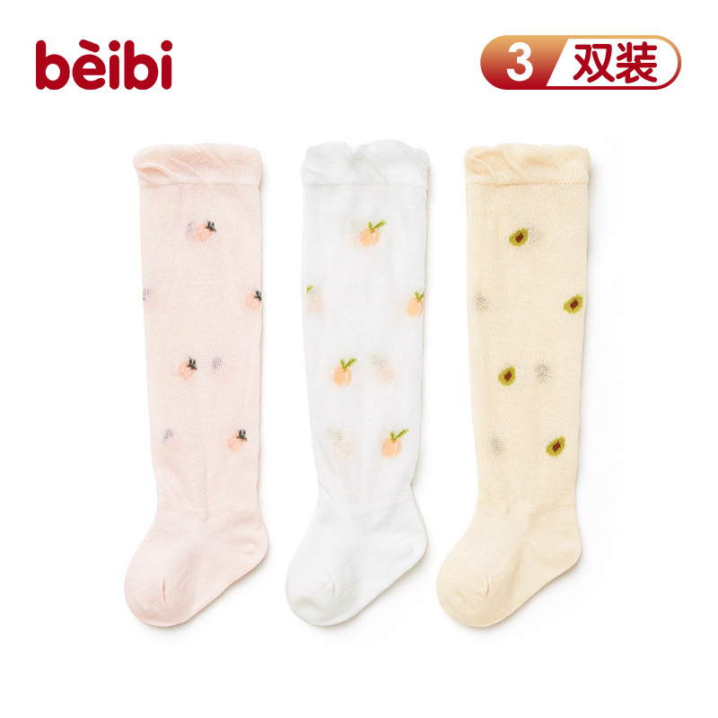 贝比童袜2022过膝防蚊袜夏季薄款可爱网眼袜不勒婴儿长筒袜宝宝袜