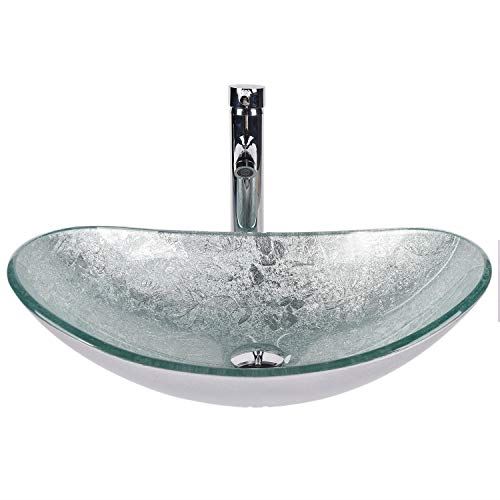 Artistic Tempered Glass Vessel Sink Basin Bowl Set, Cabinet Countertop Sink
