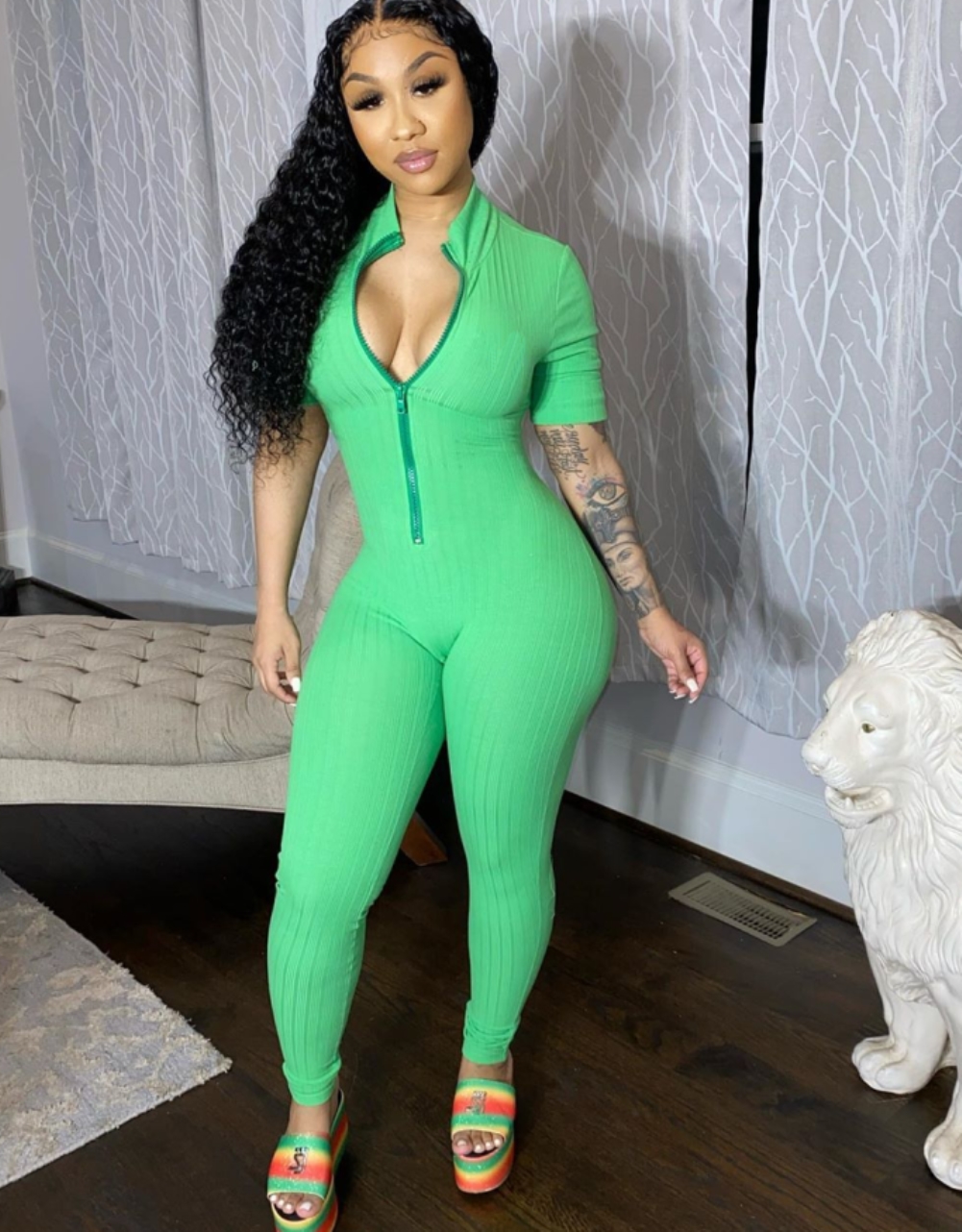 Summer Shorts Sleeves Zipper Bodycon Jumpsuit