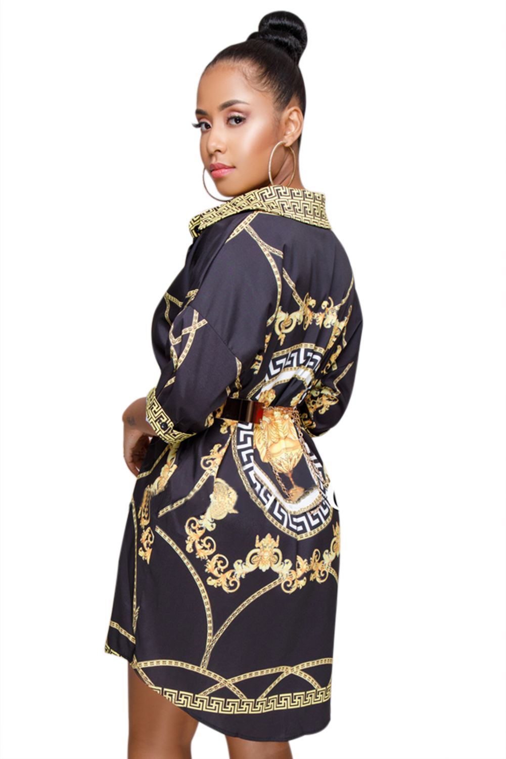Black Gold Printed Shirt Dress