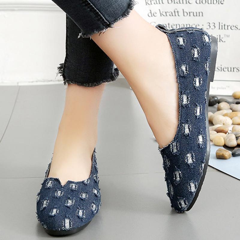 Ripped Denim Casual Slip On Loafers