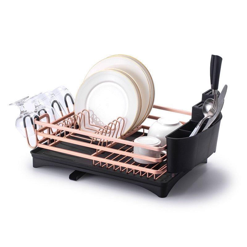 Multifunctional Aluminum Kitchen Drying Dish Rack Sink Drain Knives Holder