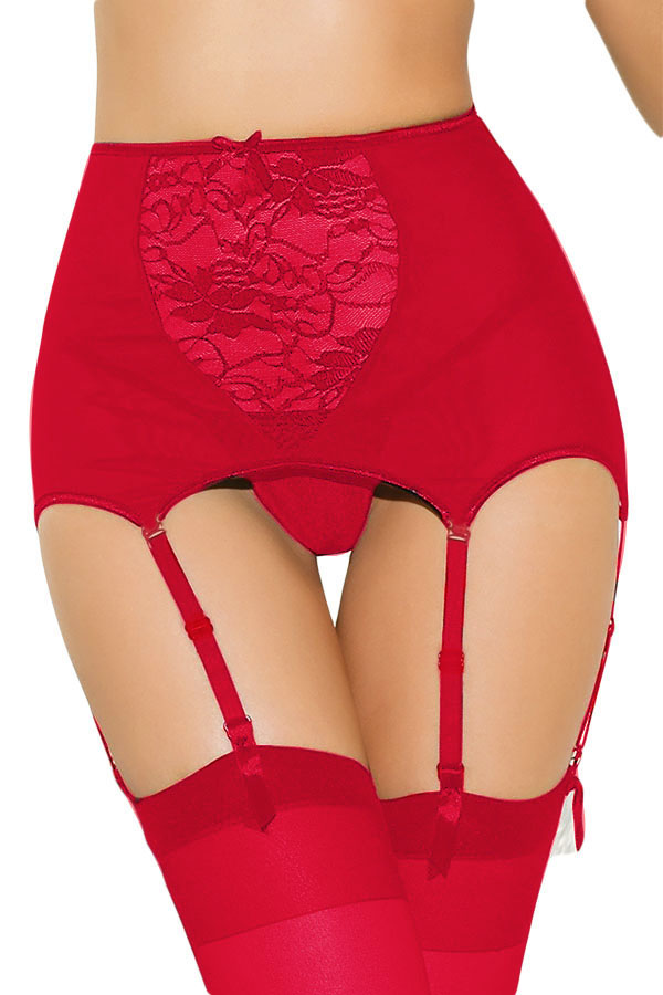 Red High-waisted Lace Hollow-out Garter Belt