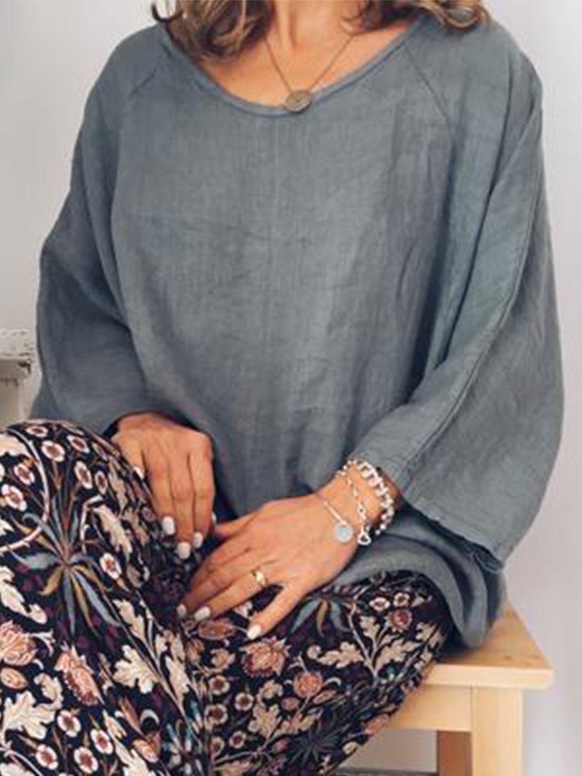 Plus Size Casual O Neck Long Sleeve Tops Tunic