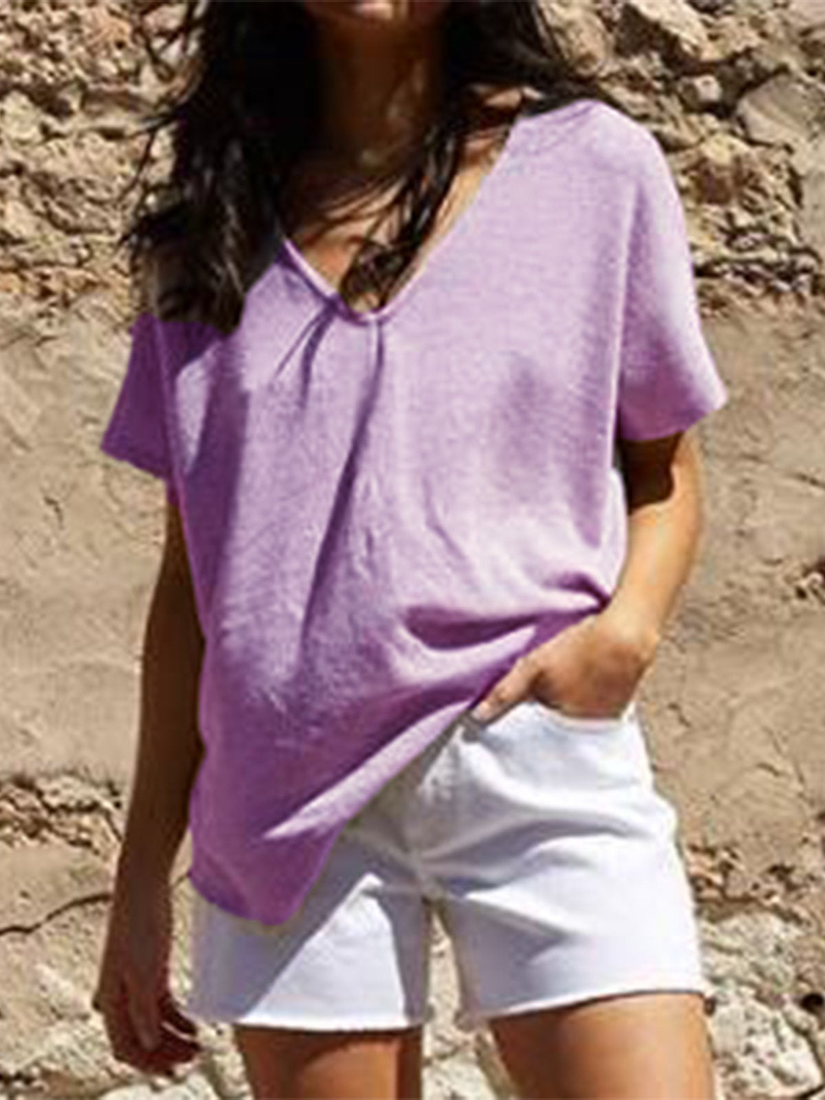 Casual  V Neck Short Sleeve Shirts