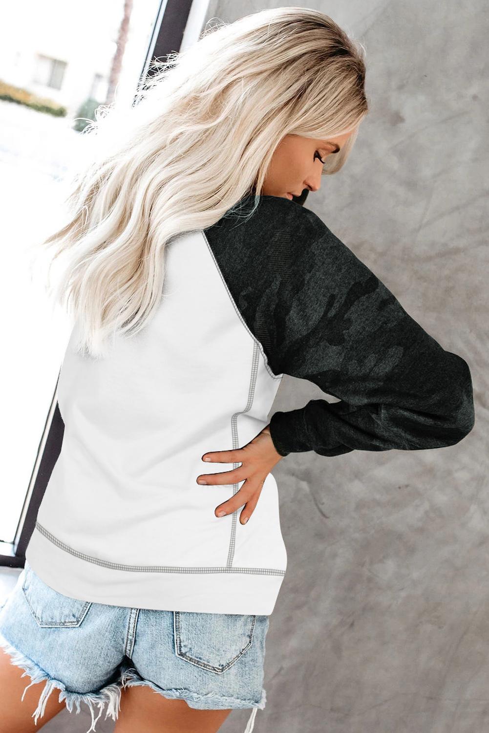 White Camo Print Long Sleeve Sweatshirts