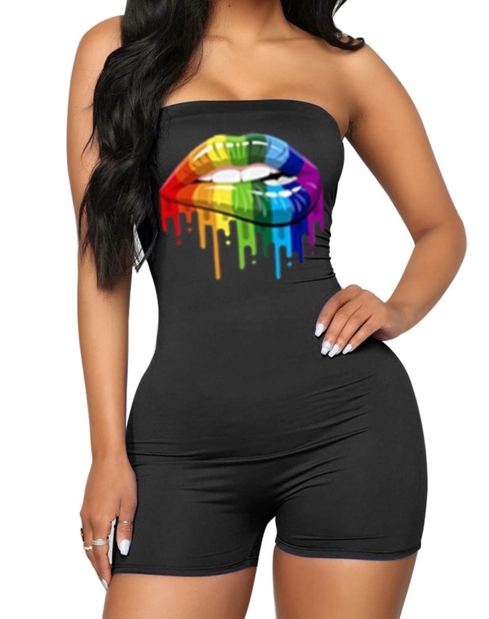 Print Sexy Strapless Bodycon Rompers