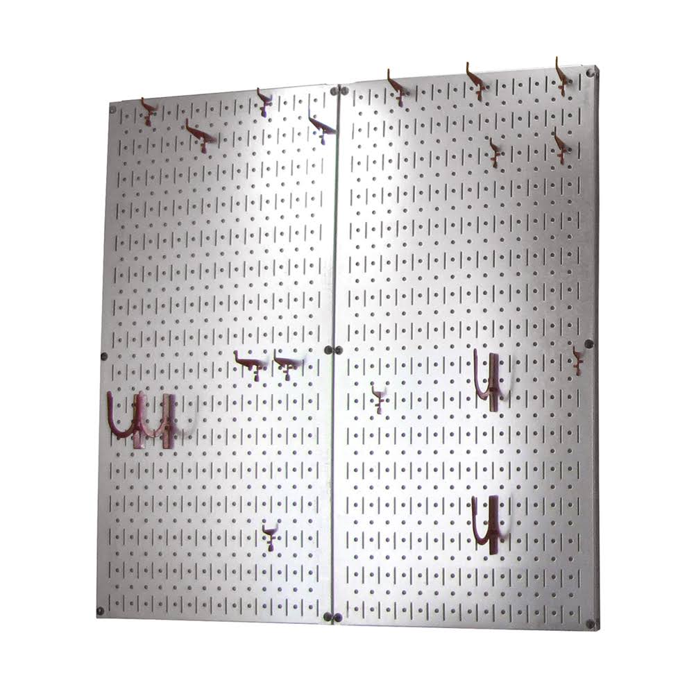 Wall Control Kitchen Pegboard Organizer Pots and Pans Pegboard Pack Storage and Organization Kit with Metallic Silver Pegboard a