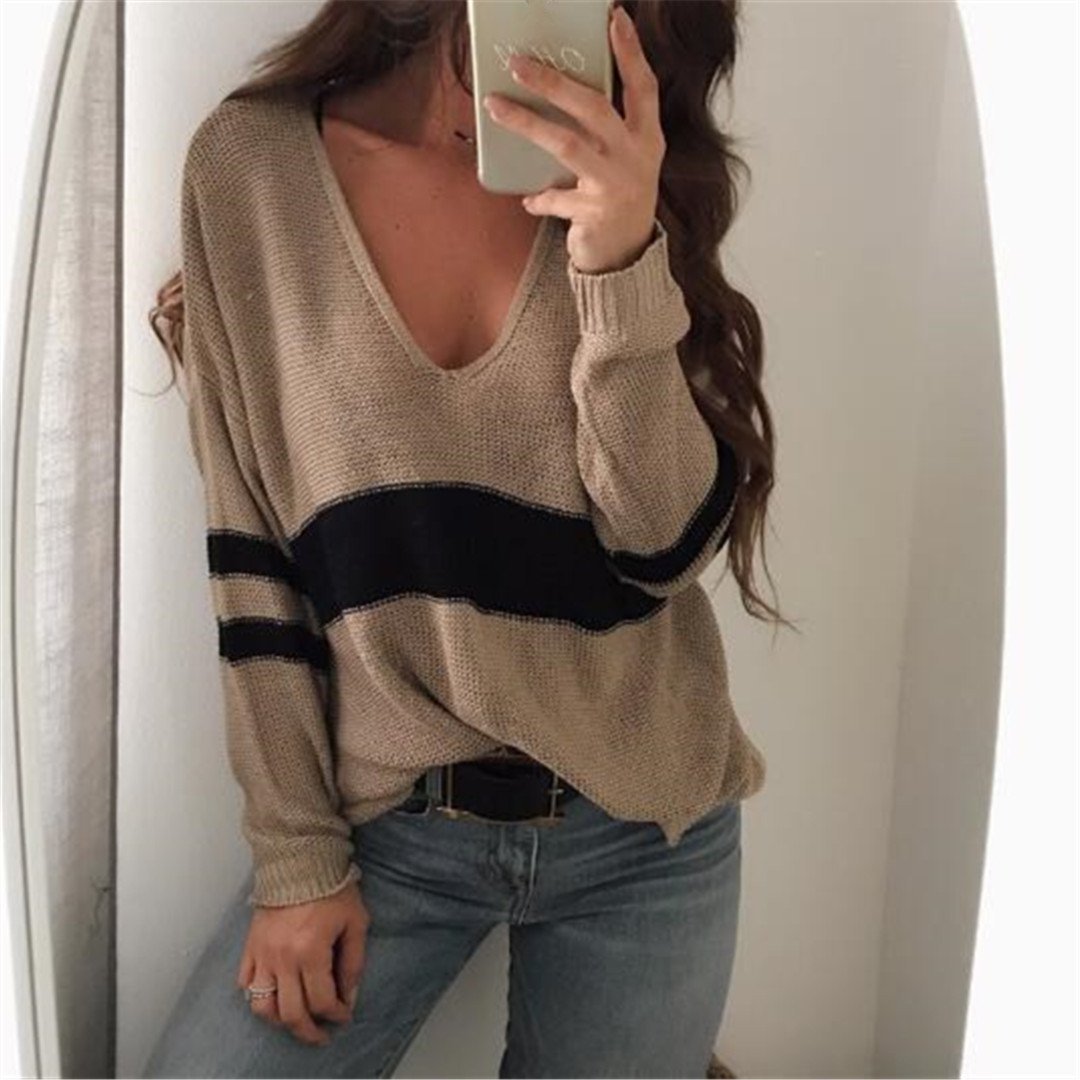 Fashion V Neck Striped Sweater