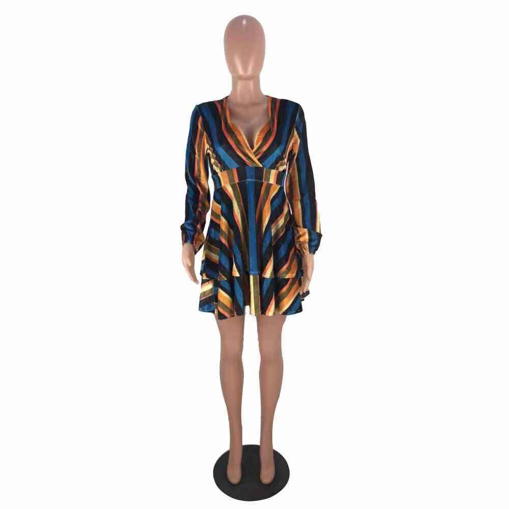 Striped Print Colorful Long Sleeve Wrap Dress