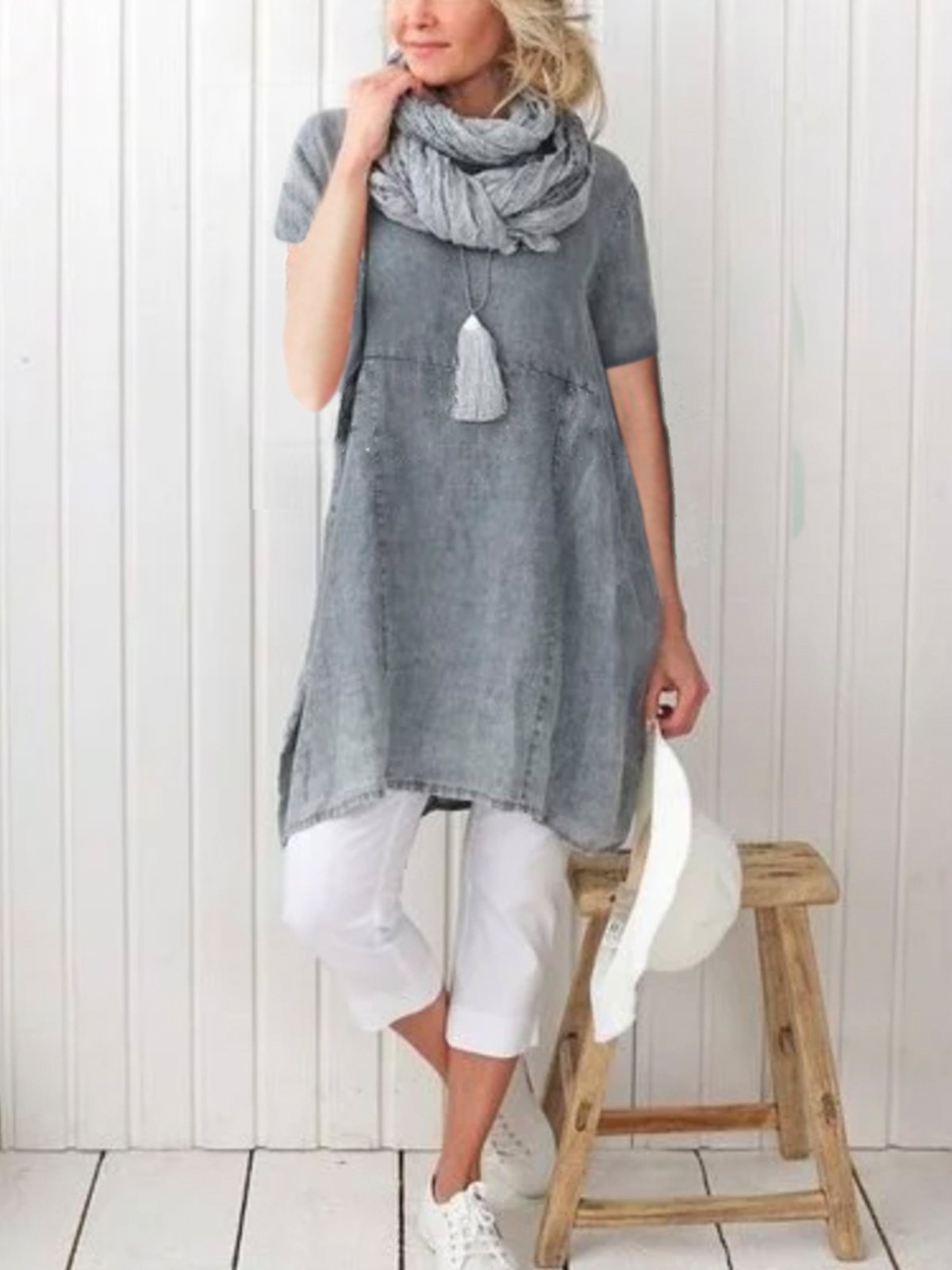 Pockets Short Sleeve Simple & Basic Cotton Dresses