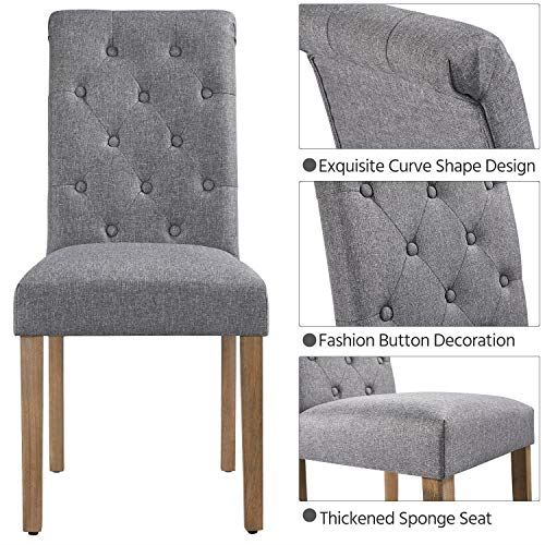 Upholstered Fabric Dining Room Chairs with Solid Wood Legs and Padded Seat