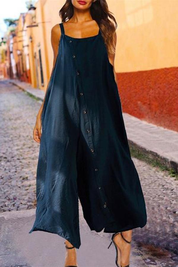 Summer Plain Casual Wide Leg Jumpsuit