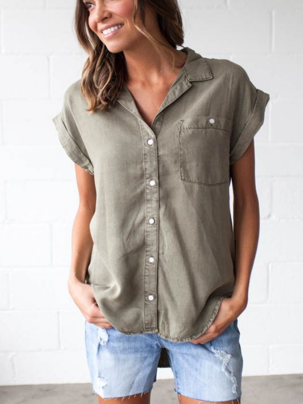 Shirt Collar Buttoned Casual Shirts & Tops