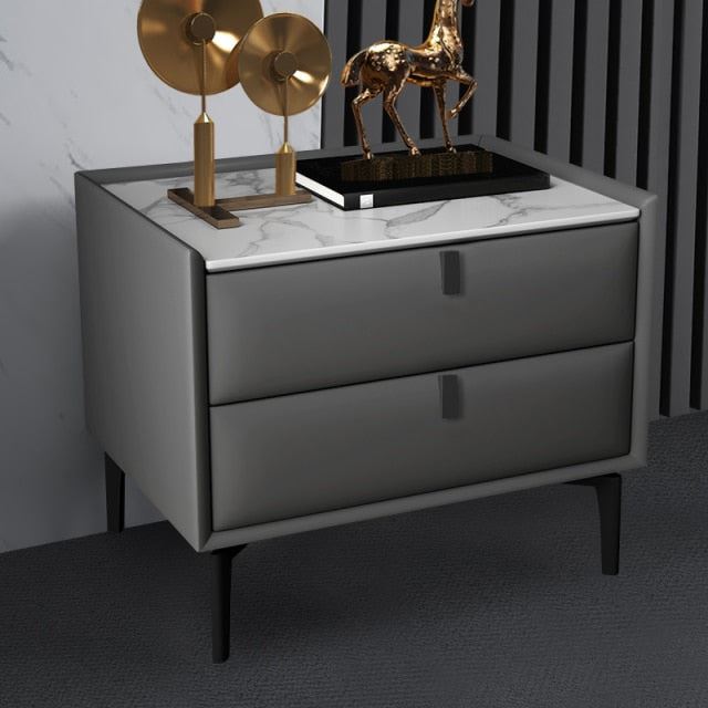 Simple Master Bedroom Bedside Cabinet All Solid Wood Bedside Table Leather