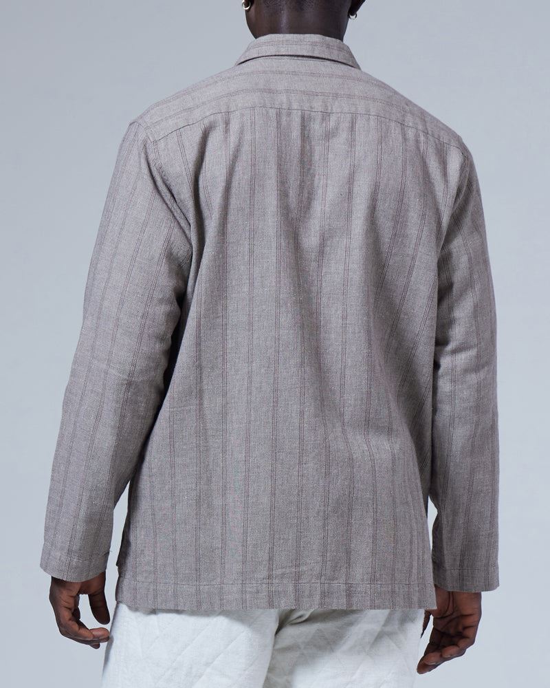 Cotton Linen Melange Stripe Shirt Jacket