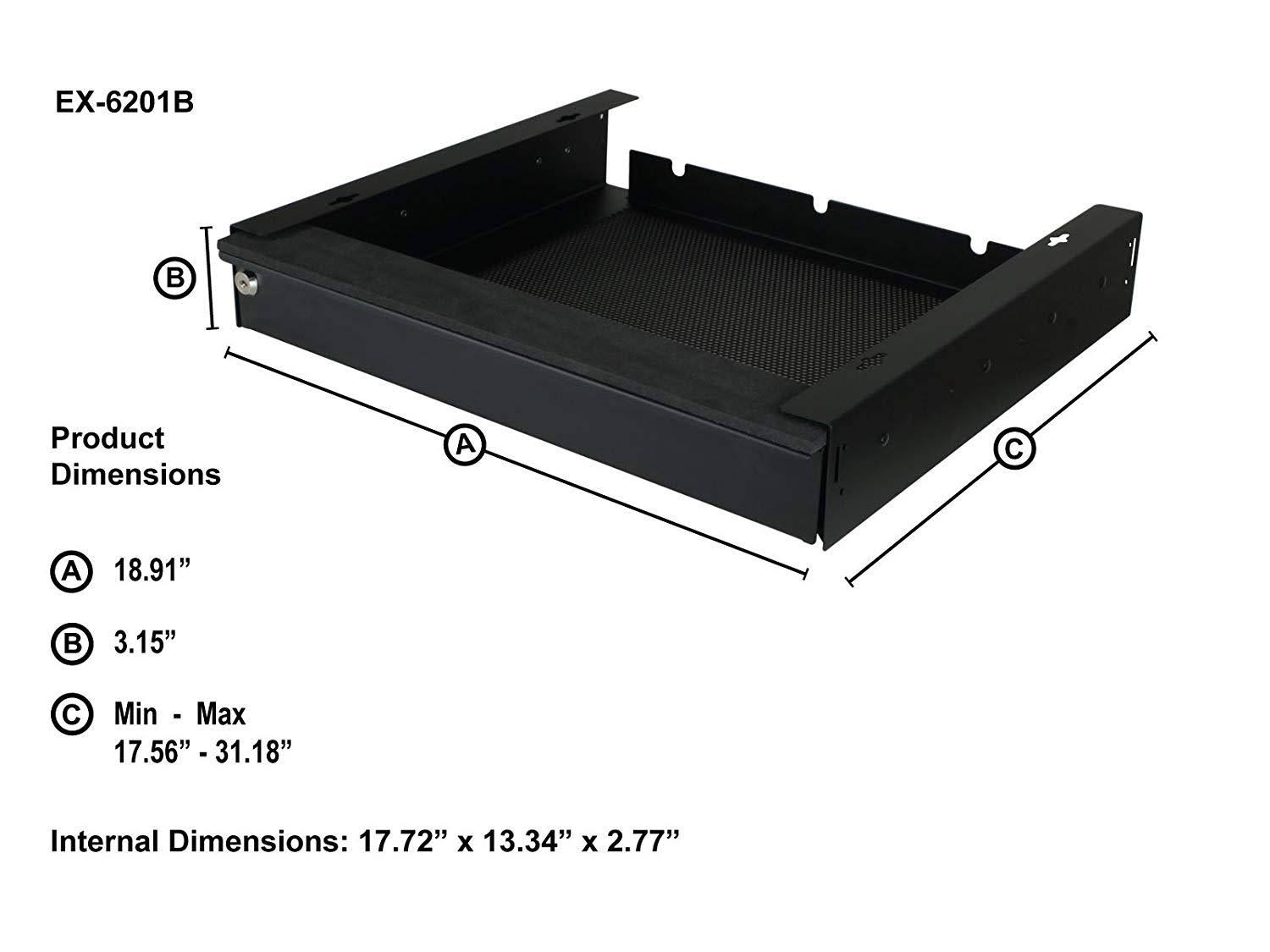 Penn Elcom Ex-6201b Universal 17x22 Lockable Vented Deep Version Laptop Security Drawer