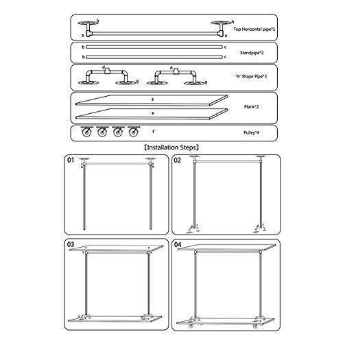 Heavy Duty Display Pipe Clothing Rack on Wheels with Wood Shelf