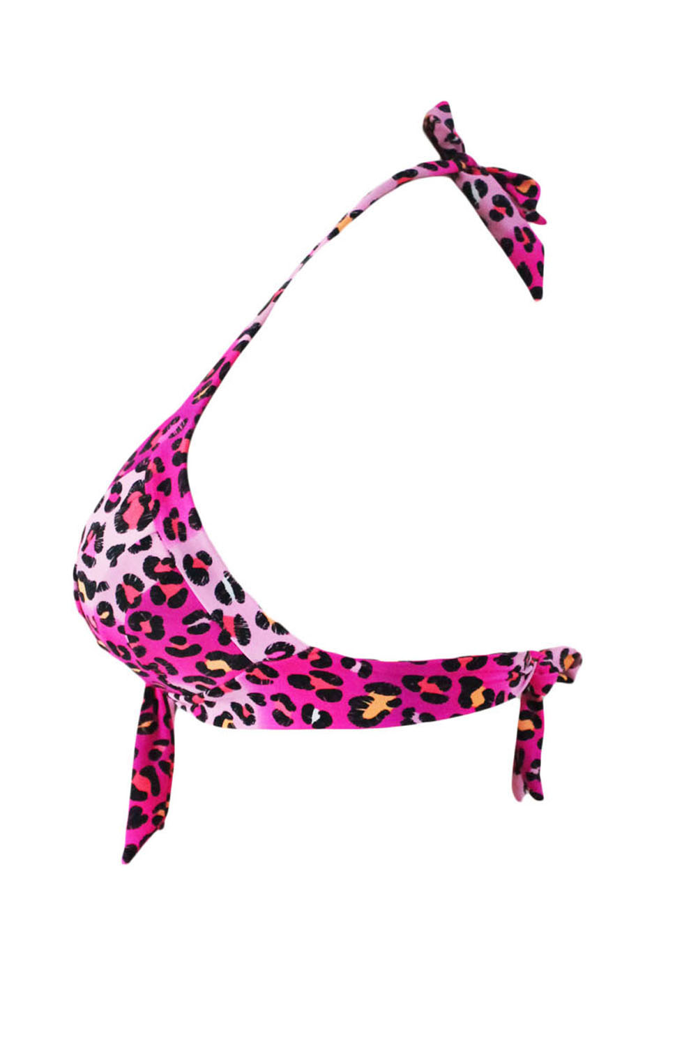 Rosy Leopard Print Retro Tie Front Bikini Top