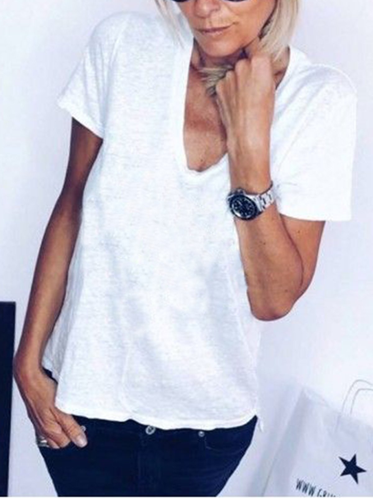 Cotton V Neck Solid Shirts & Tops