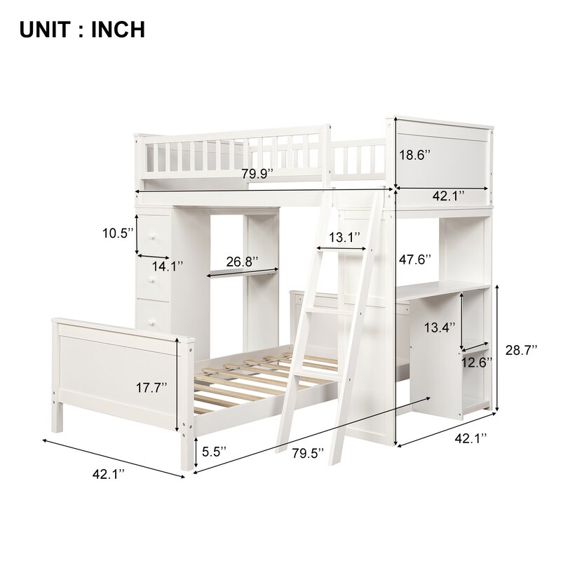 Ethaniel Twin Over Twin 4 Drawer Solid Wood L-Shaped Bunk Beds with Bookcase by Harriet Bee