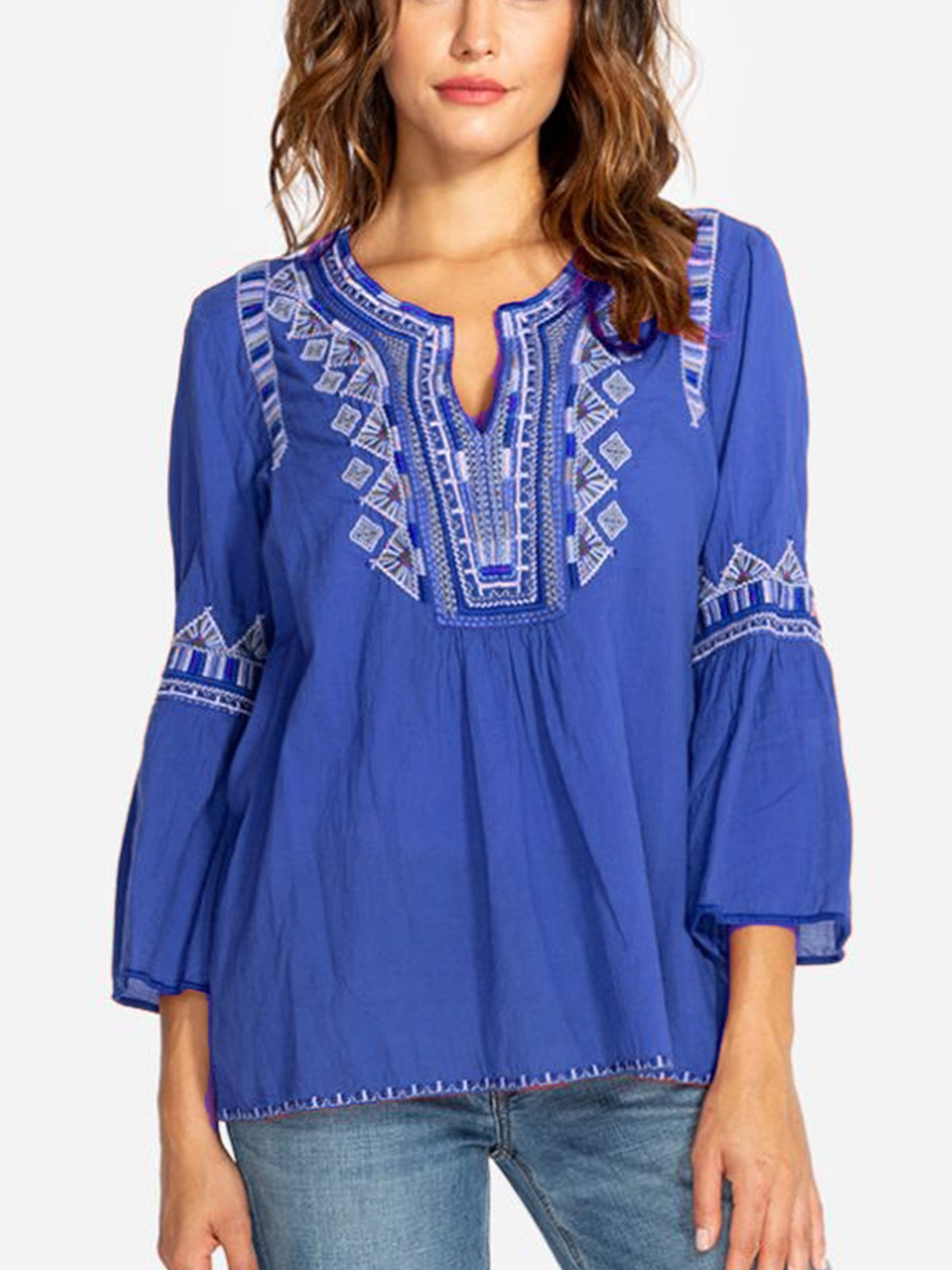 V Neck Elegant Half Sleeve Cotton-Blend Shirts & Tops