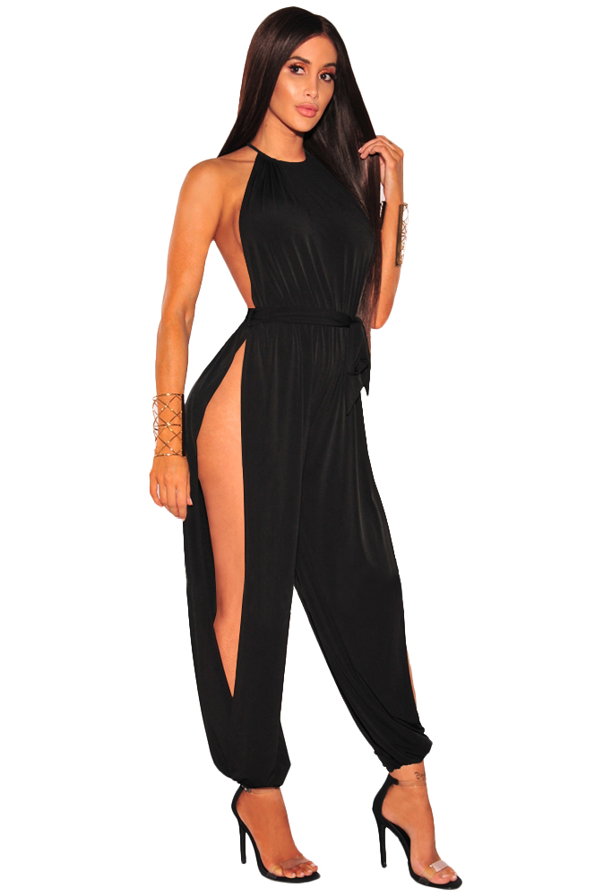 Open Back Sexy Slit Halter Jumpsuit