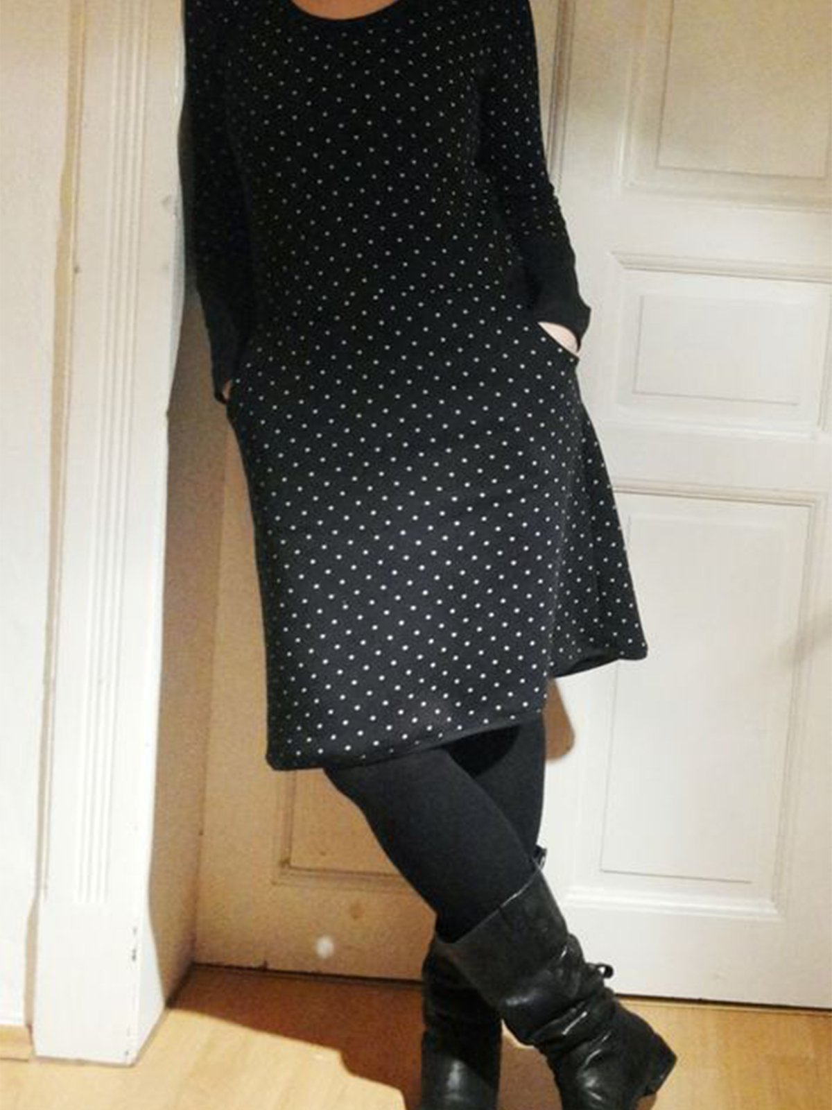 Vintage casual polka dot long sleeve dress