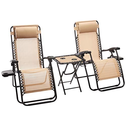 Zero Gravity Lounge Chair with Side Table – Set of 2, Beige