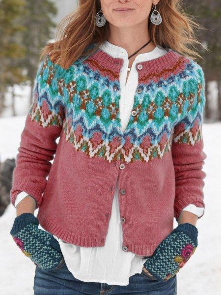 Tribal Long Sleeve Buttoned Cotton Cardigan