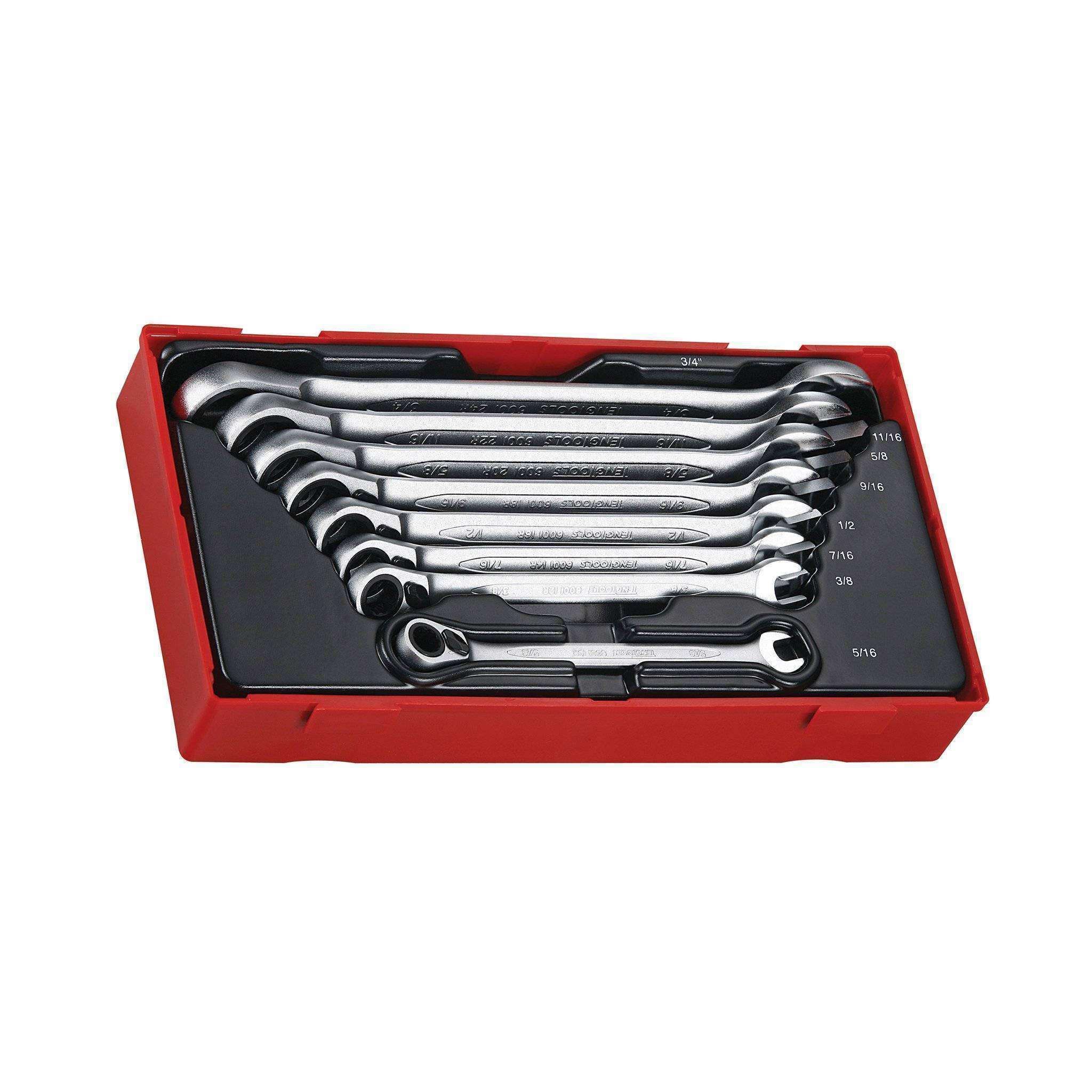 Teng Tools – 8 Piece SAE / Imperial Ratcheting Wrench Set – TEN-O-TT6508RAF