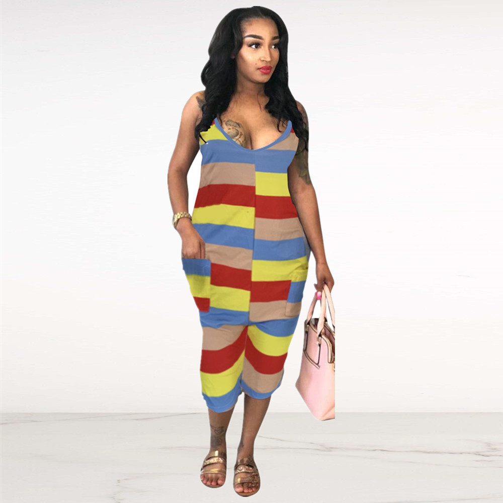 Sexy Colorful Straps Pocket Jumpsuit