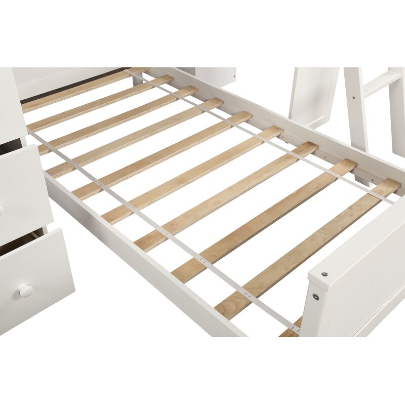 Ethaniel Twin Over Twin 4 Drawer Solid Wood L-Shaped Bunk Beds with Bookcase by Harriet Bee