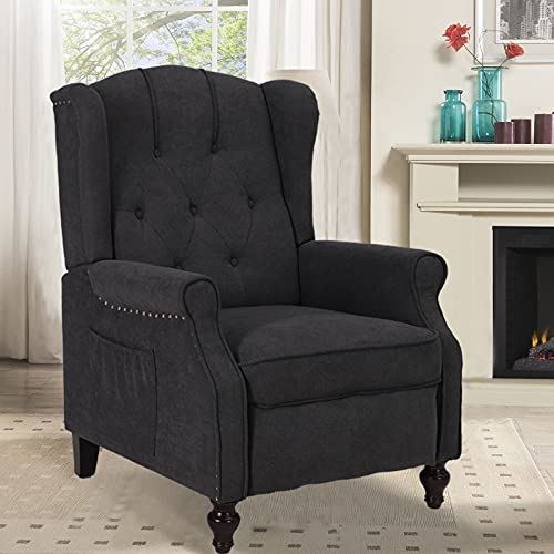 Recliner Chair w/ Massage and Heating w/ Wooden Legs and Wingback/2, Dark Gray