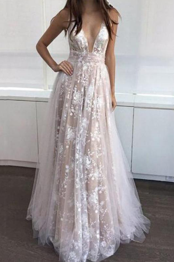 Sexy V Collar Lace Evening Dress