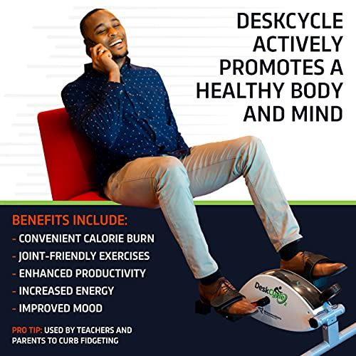 DeskCycle 2 Under Desk Bike Pedal Exerciser with Adjustable Leg �C Mini Exercise Bike Desk Cycle- White