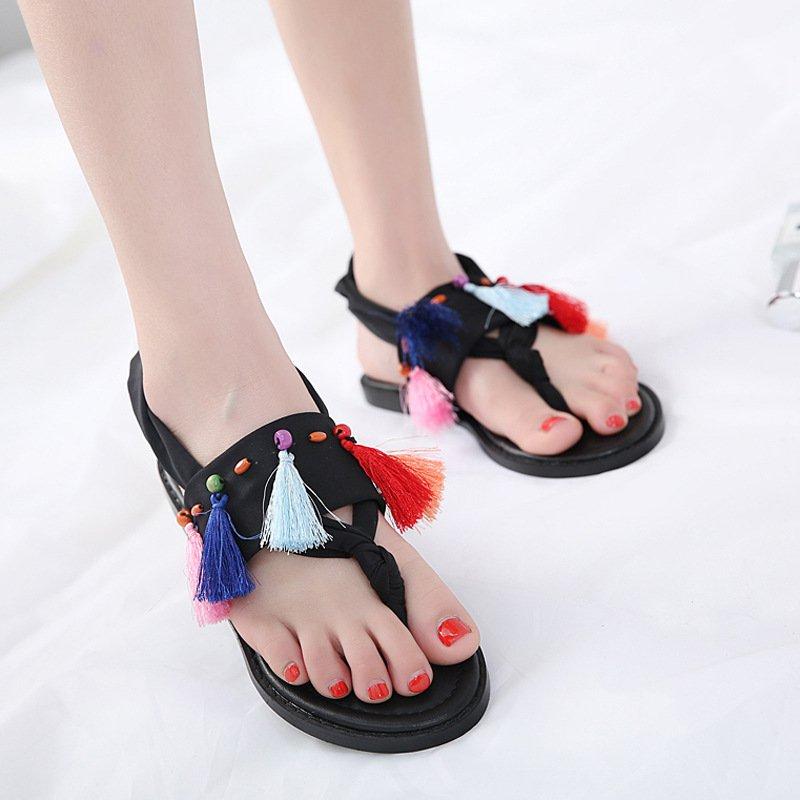 Tassel Daily Pu Flat Heel Summer Sandals