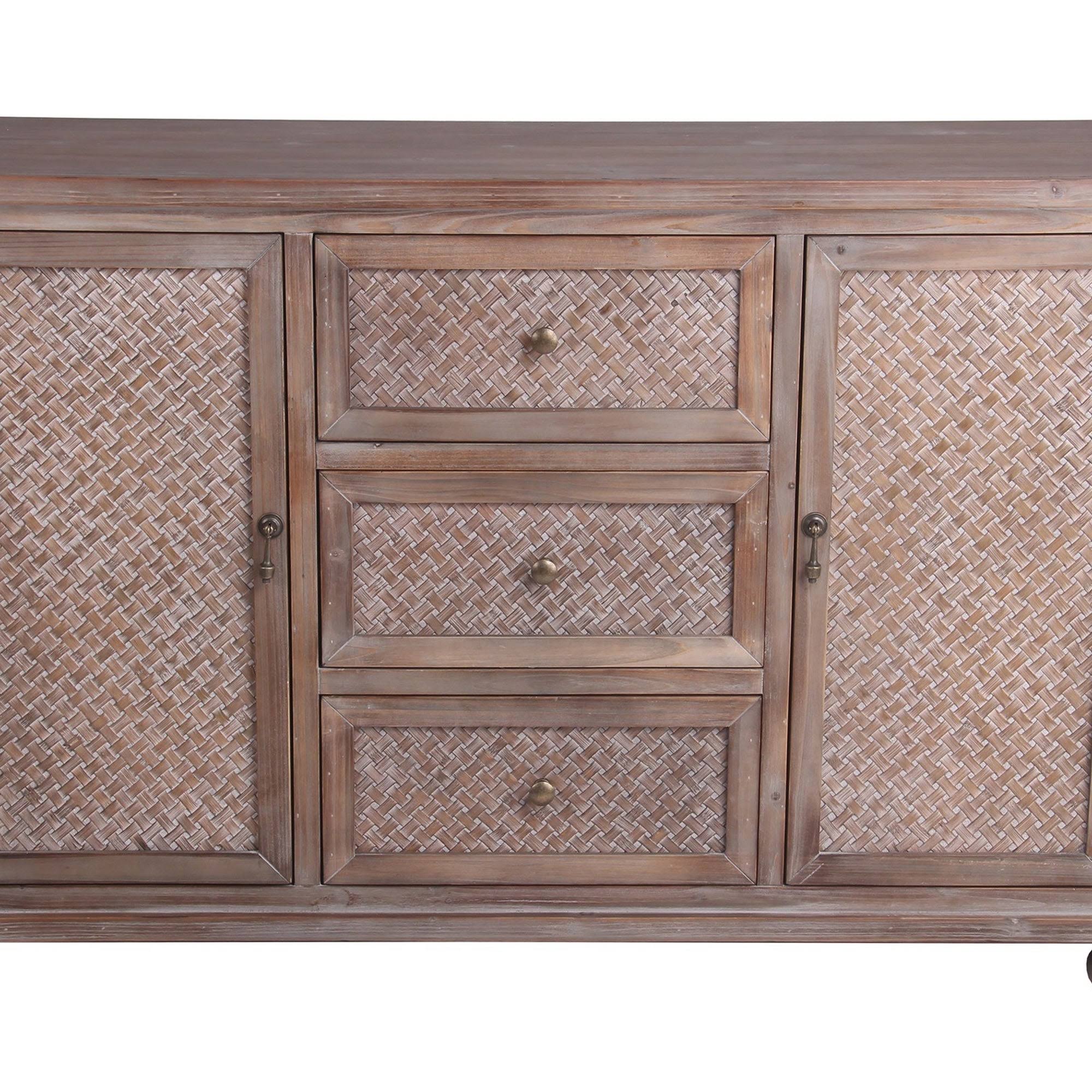 3 Drawer and 2 Door Accent Stand with Turned Legs, Weathered Brown
